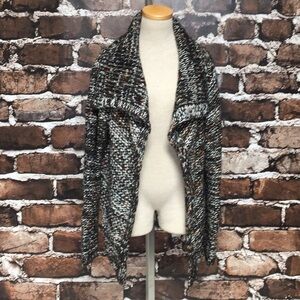 Woven Heart Sweater Top L Large Knit Cardigan Black White Brown Open Front
